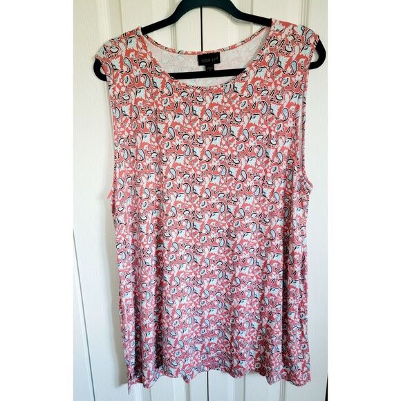 J. Jill Tops - J. Jill Wearever XL Tank Top Red Blue Stretch Sleeveless Paisley Floral Stretch